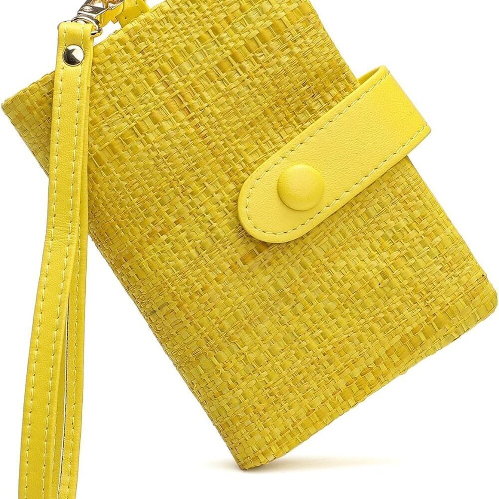 Women's Raffia Grass Wallet Small Wristlet Coin Pocket Card Holder Organizer